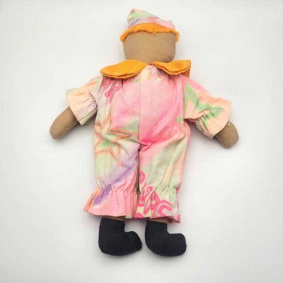 Vintage Cloth Clown Doll 11" Handmade Tie Dye Pastel Outfit Soft Toy Smile - Picture 3 of 7